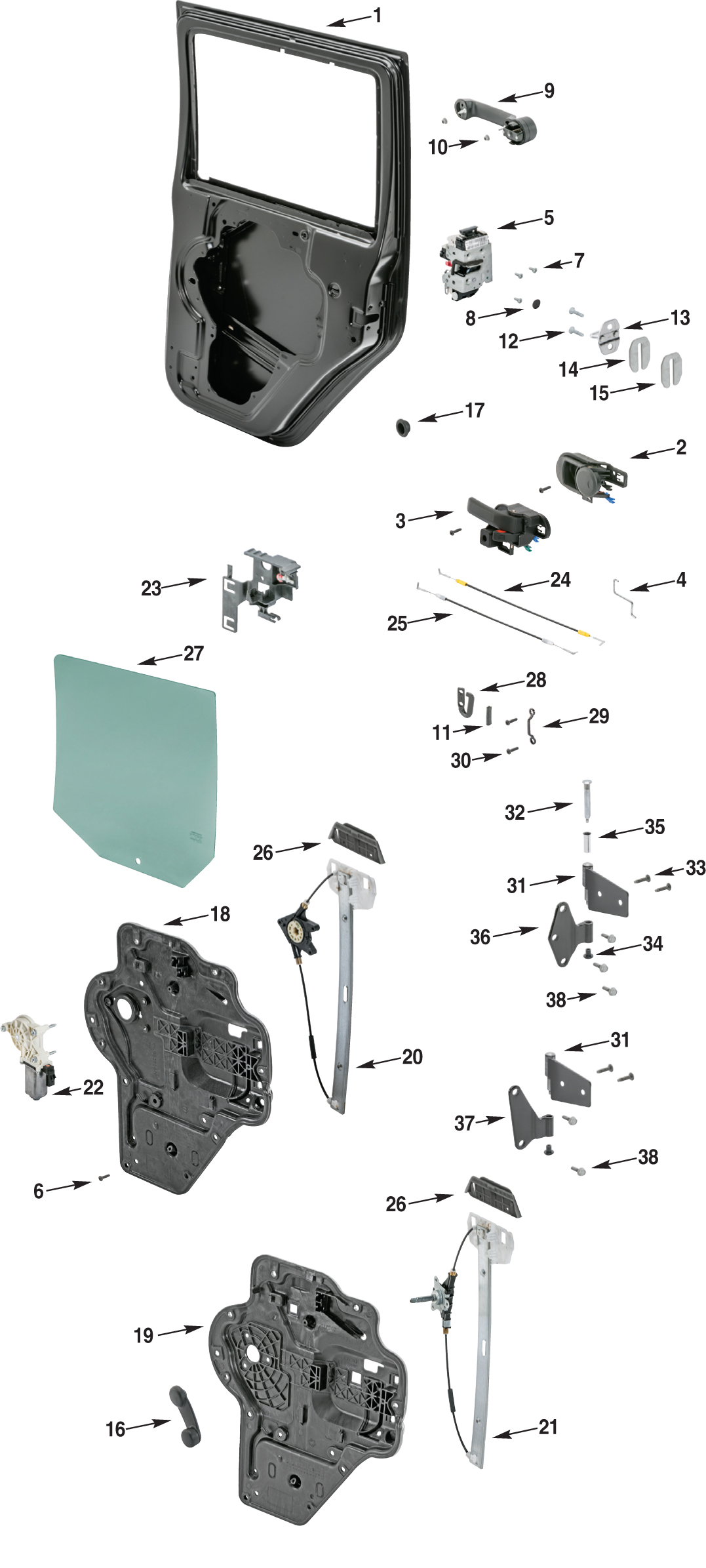 Jeep Wrangler JK Rear Full Steel Door Parts Quadratec