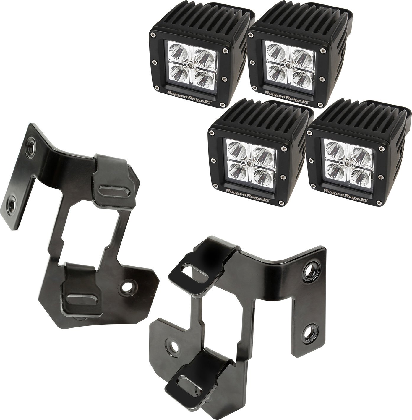 Rugged Ridge Dual A-Pillar Light Mount Kit with 3" Square LED Lights for  07-18 Jeep Wrangler JK | Quadratec