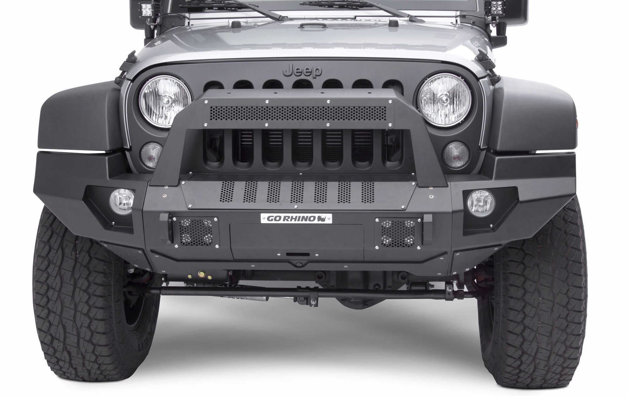 Go Rhino 230120101T Front Bumper with Full End Caps and Rockline Light  Mount Bar for 07-18 Jeep Wrangler and Wrangler Unlimited JK | Quadratec