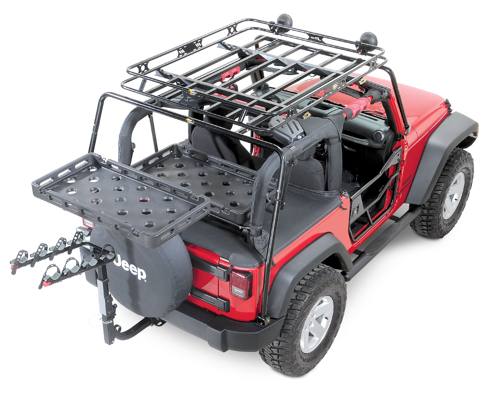 Bestop HighRock 4x4 Tailgate Rack Bracket with Universal Rack Tray for  07-18 Jeep Wrangler JK | Quadratec