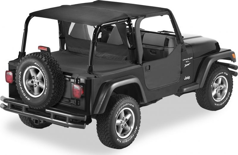 Bestop Safari Header Combo in Black for 97-02 Jeep Wrangler TJ with O.E.  Soft Top | Quadratec