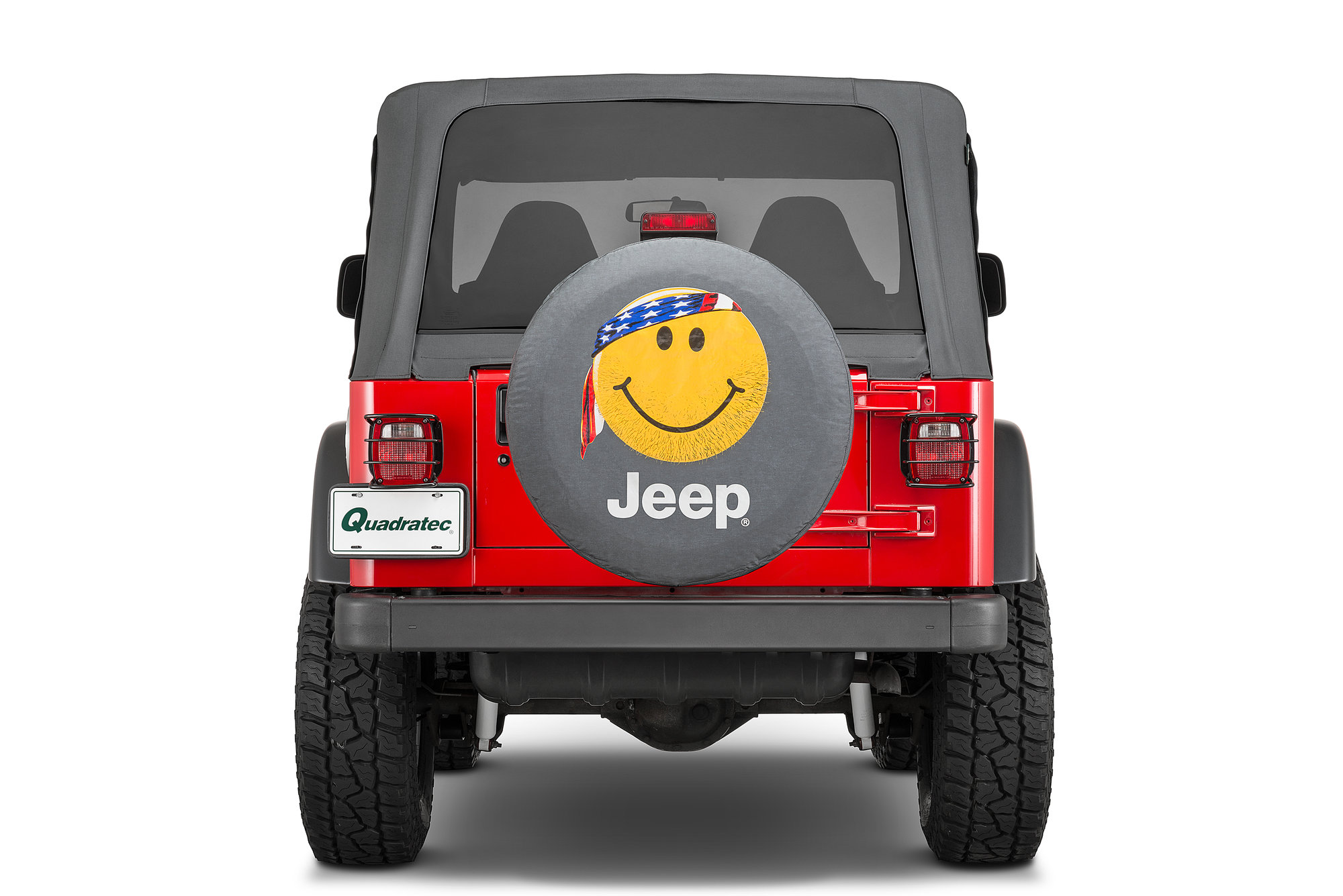 Mopar Jeep Logo Tire Covers in Black Denim with Smiley Face Quadratec