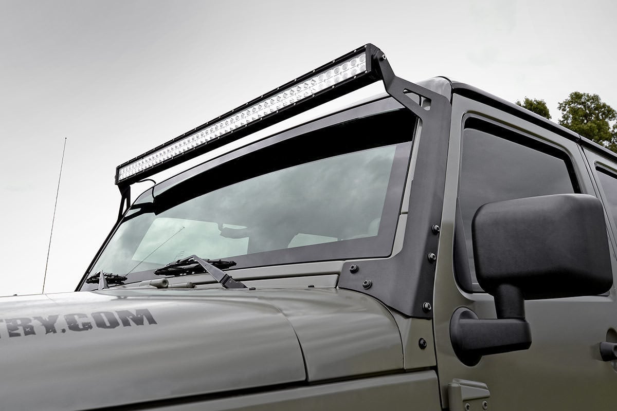 Rough Country 50in LED Light Bar Kit with Windshield Mounts for 07-18 Jeep  Wrangler JK Quadratec