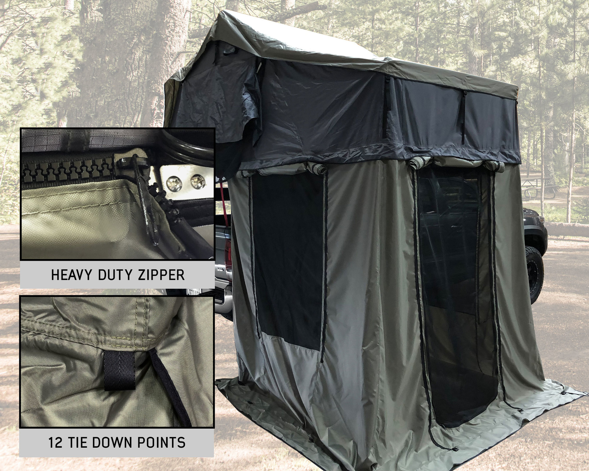 Overland Vehicle Systems Nomadic Annex in Green w/ Travel Cover for Nomadic  Series Extended Roof Top Tents | Quadratec