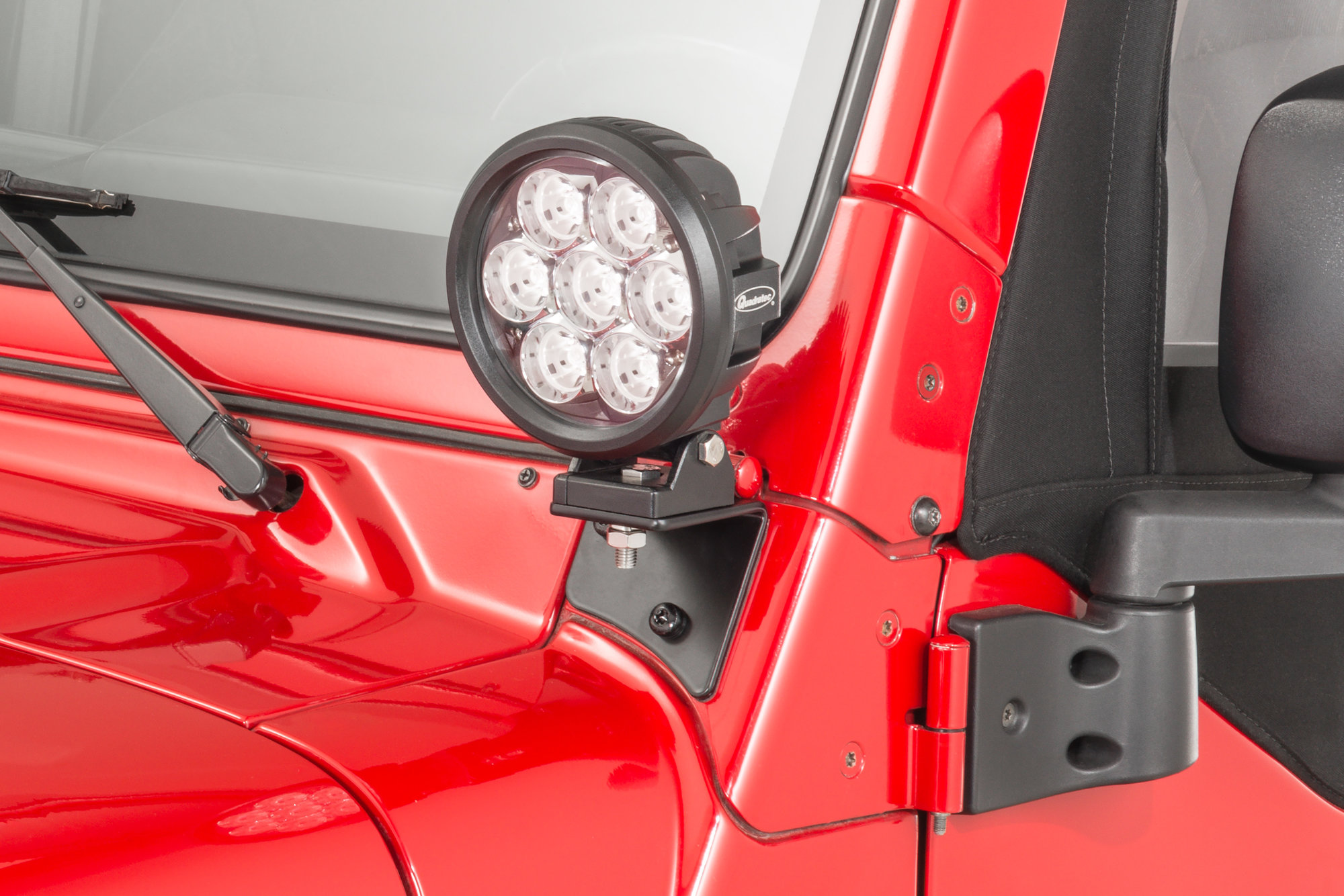 Quadratec 6" Round LED Lights with Wiring Harness & Windshield Mount  Brackets for 97-06 Jeep Wrangler TJ & Unlimited | Quadratec