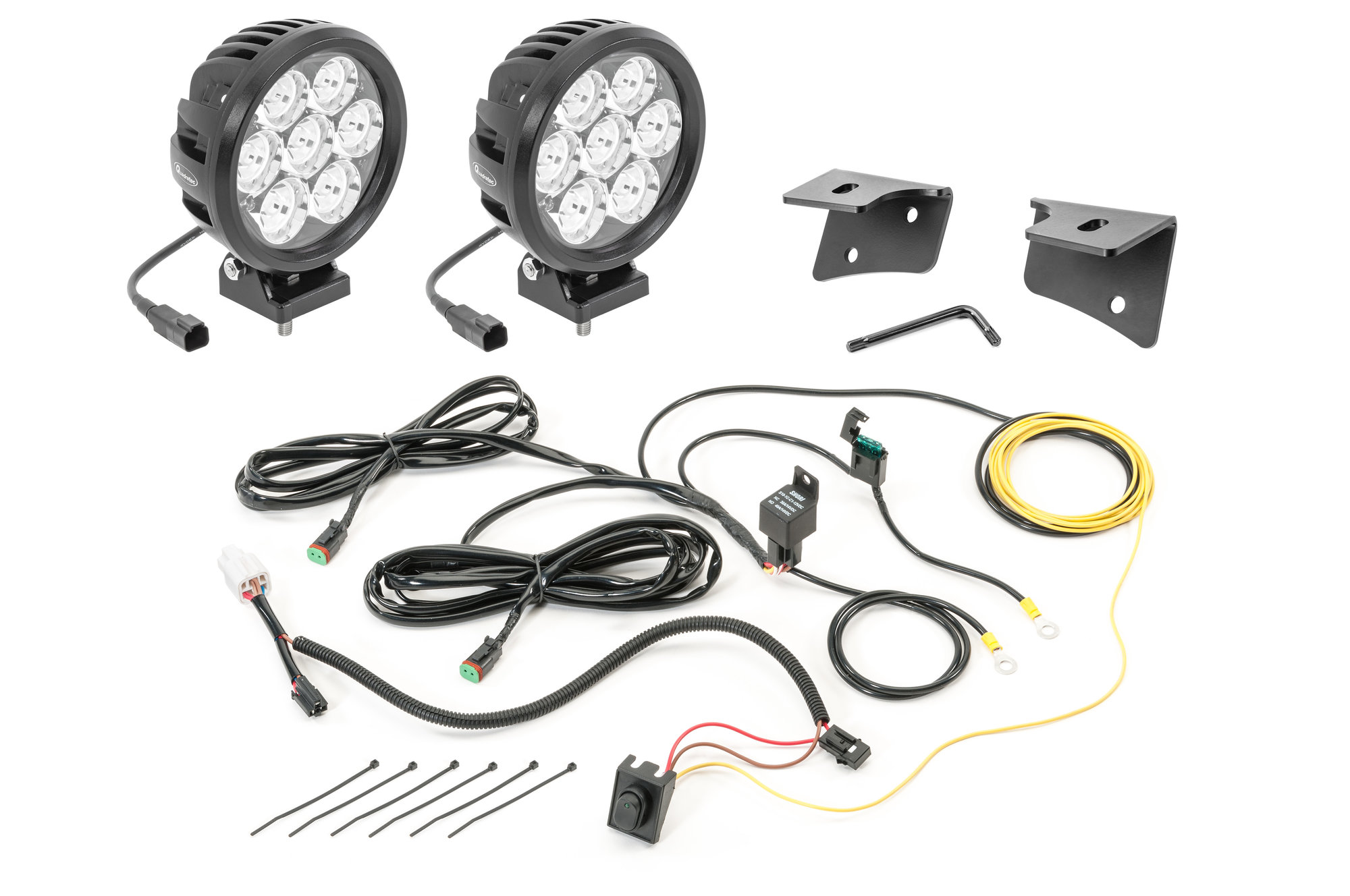Quadratec 6" Round LED Lights with Wiring Harness & Windshield Mount  Brackets for 07-18 Jeep Wrangler JK | Quadratec
